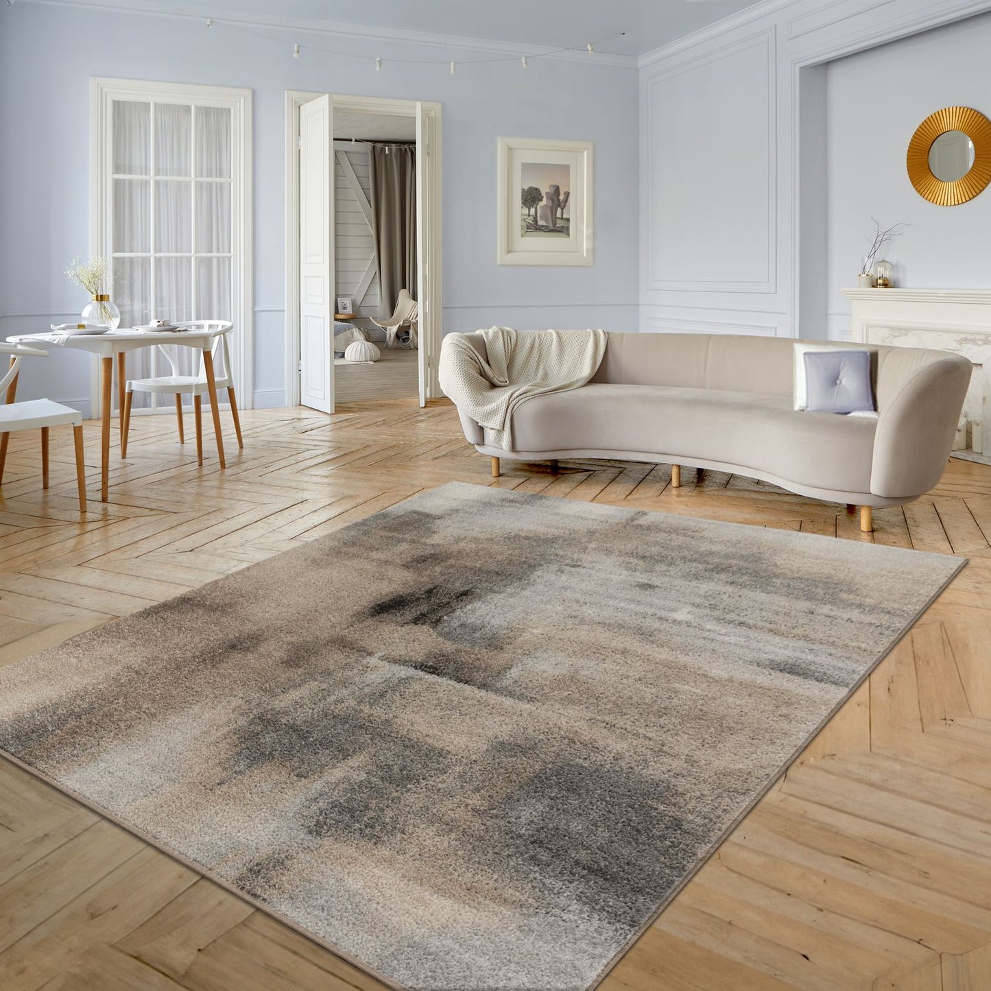 Designer Rug Mona with Modern Art Design in Cream and Black