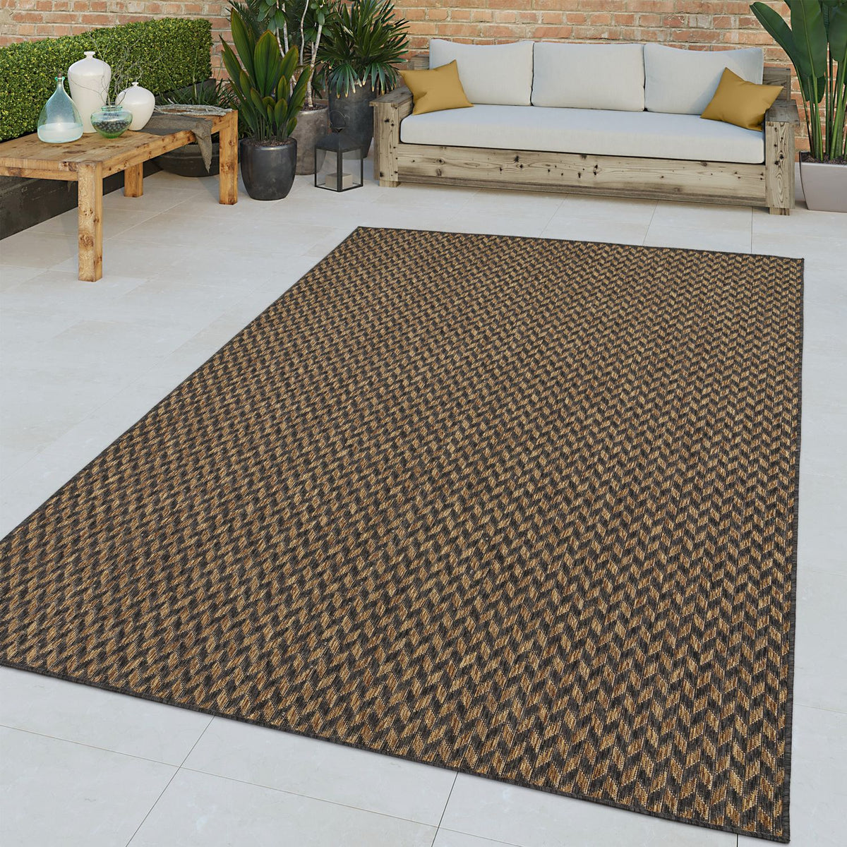 Indoor & Outdoor Rug Captera Herringbone Design in Brown