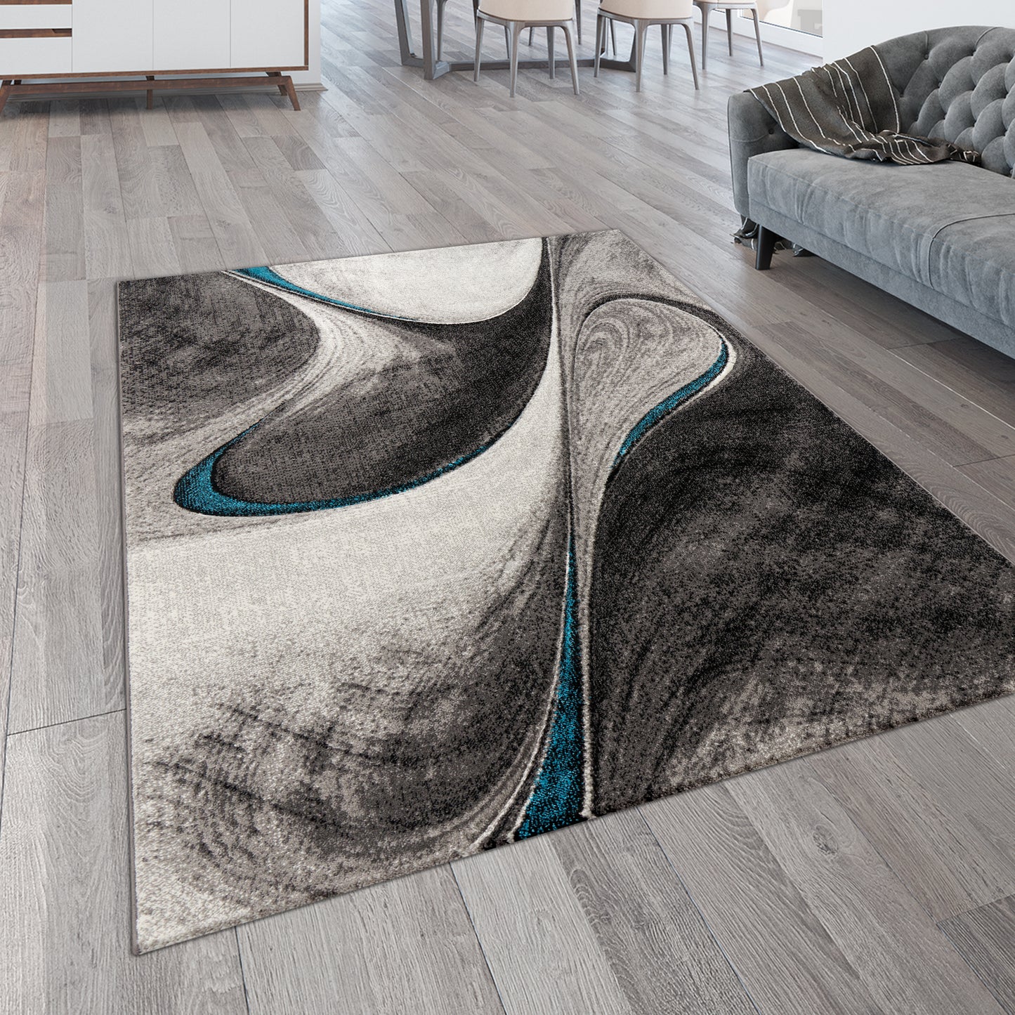 Modern Living Room Rug Brilliance Abstract Design - Grey Blue