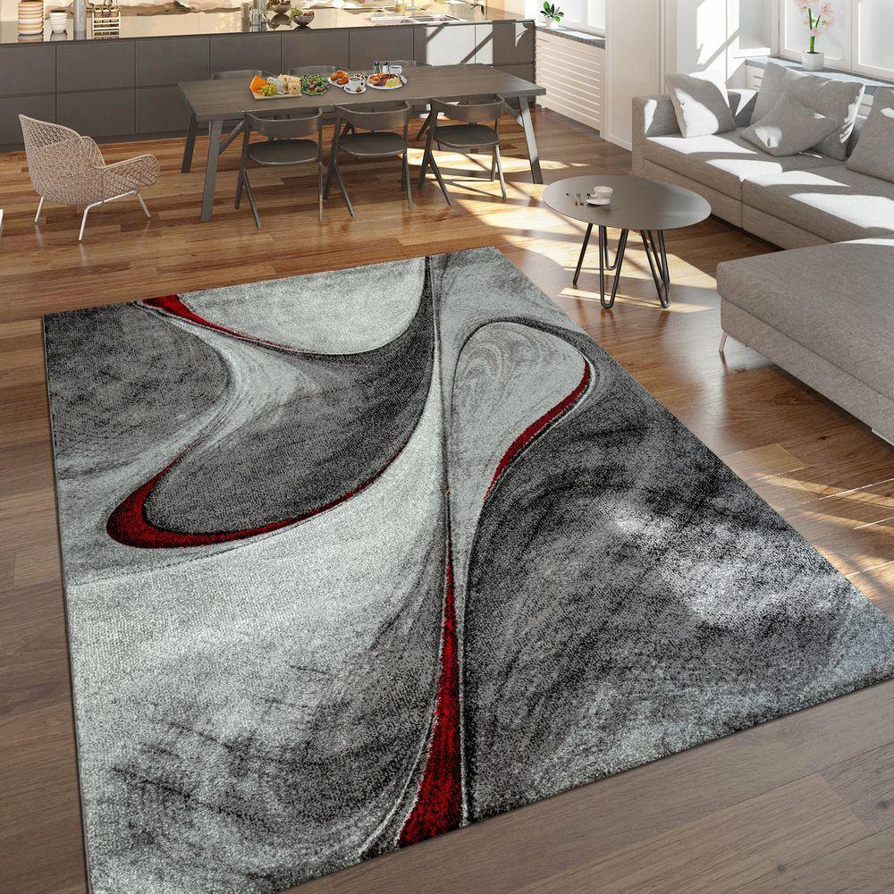 Abstract Living Room Rug Brilliance Collection Grey Red Black - RugYourHome