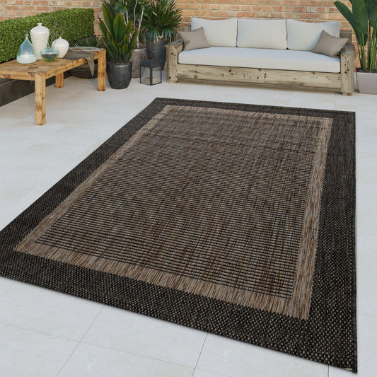 Anthracite Brown Outdoor Rug Rustic & Simple Style Bordered for Patio/Balcony - RugYourHome