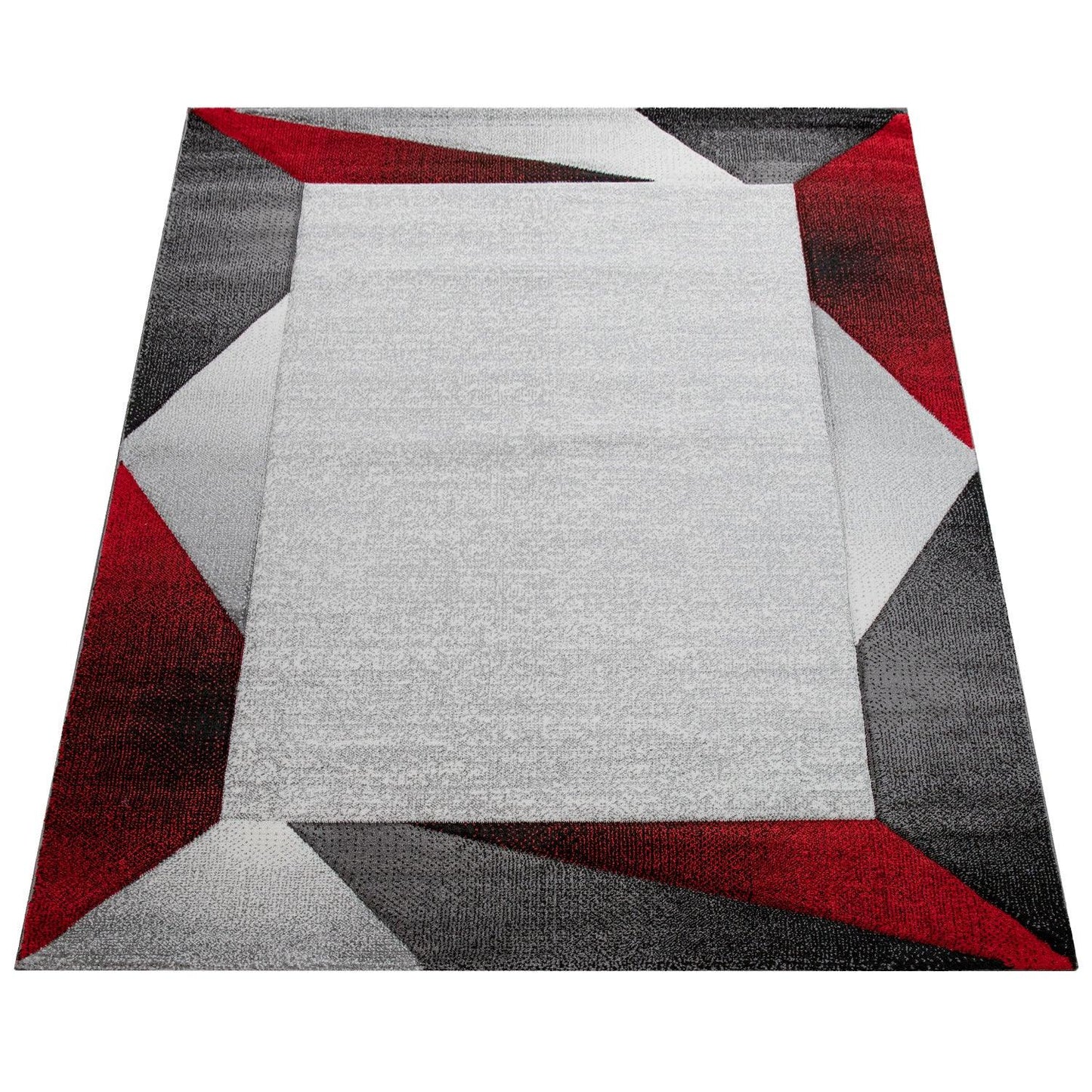 Area Rug Bordered with Geometric Pattern Grey Anthracite with Contour Cut - RugYourHome