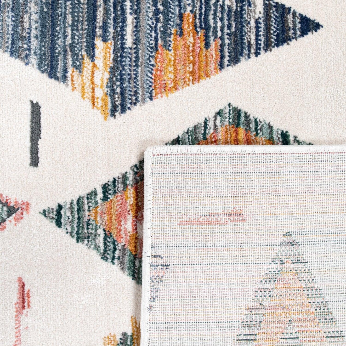 Area Rug Cream Low-Pile Boho Style Colorful Diamond Pattern - RugYourHome