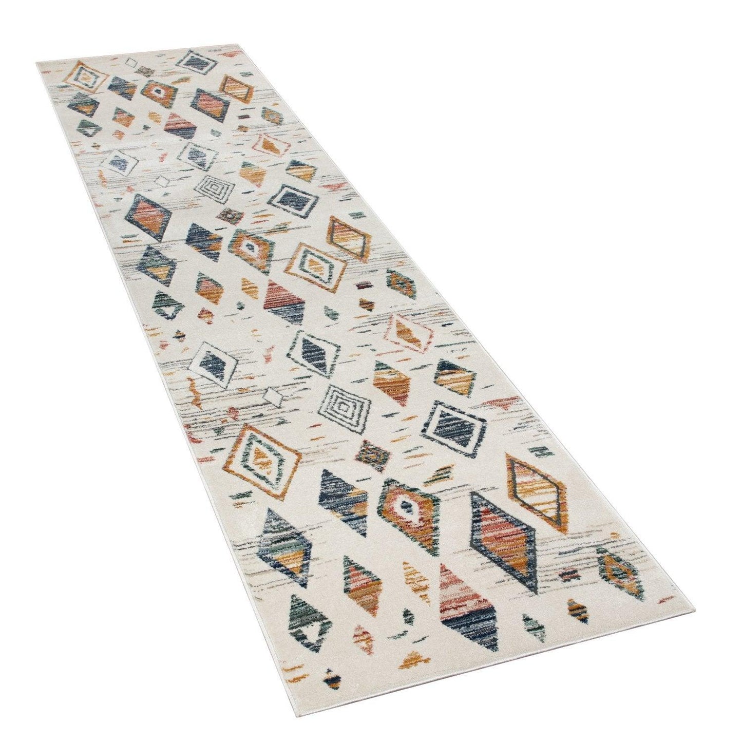 Area Rug Cream Low-Pile Boho Style Colorful Diamond Pattern - RugYourHome