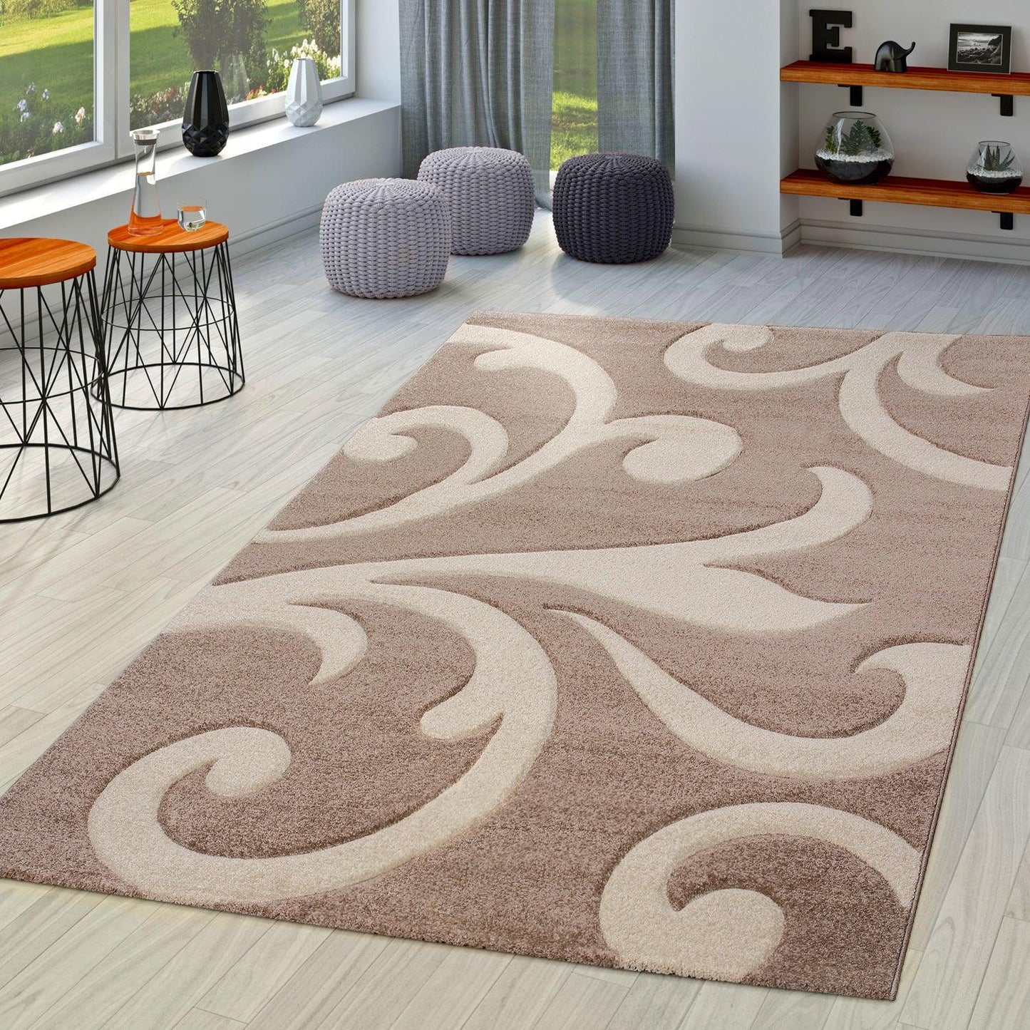 Area Rug Lafleur Modern Floral Pattern with Contour Cut - Beige - RugYourHome