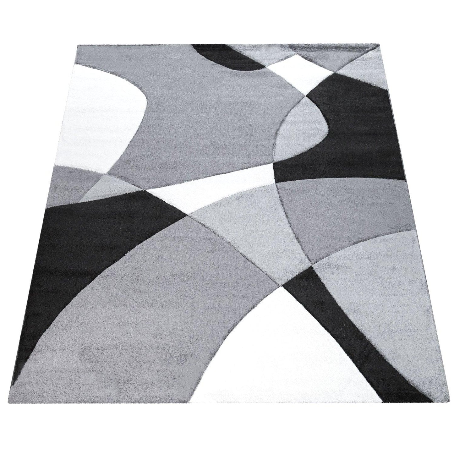 Area Rug Madeira Abstract Curved Pattern - Black White - RugYourHome