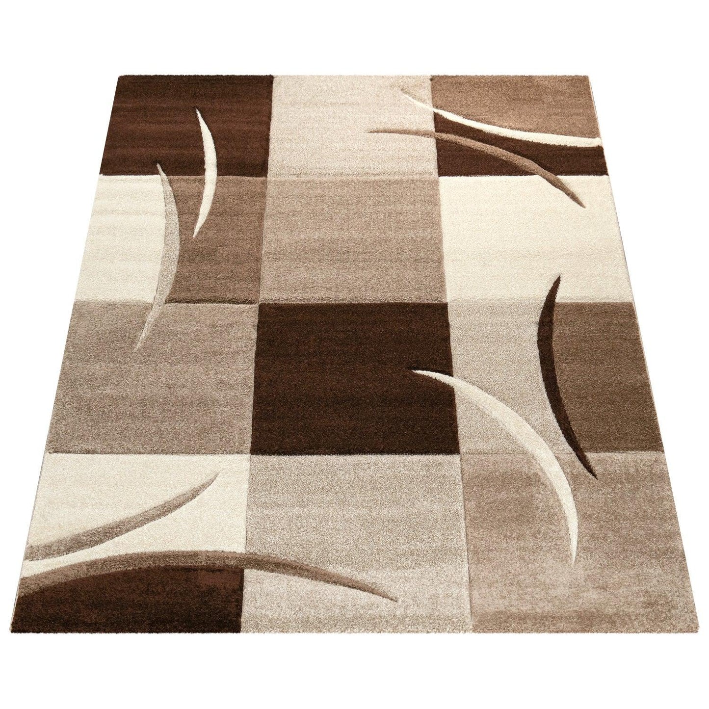 Area Rug Madeira Checkered with Contour Cut - Brown - RugYourHome