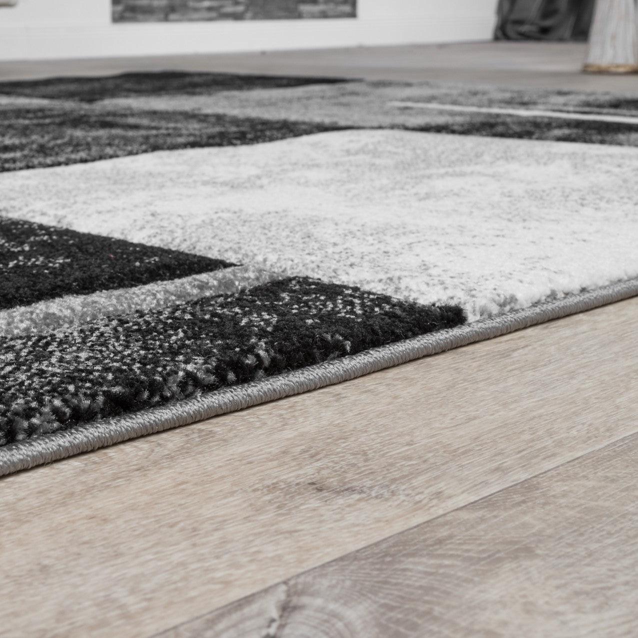 Area Rug Madeira Checkered with Contour Cut - Grey Black - RugYourHome