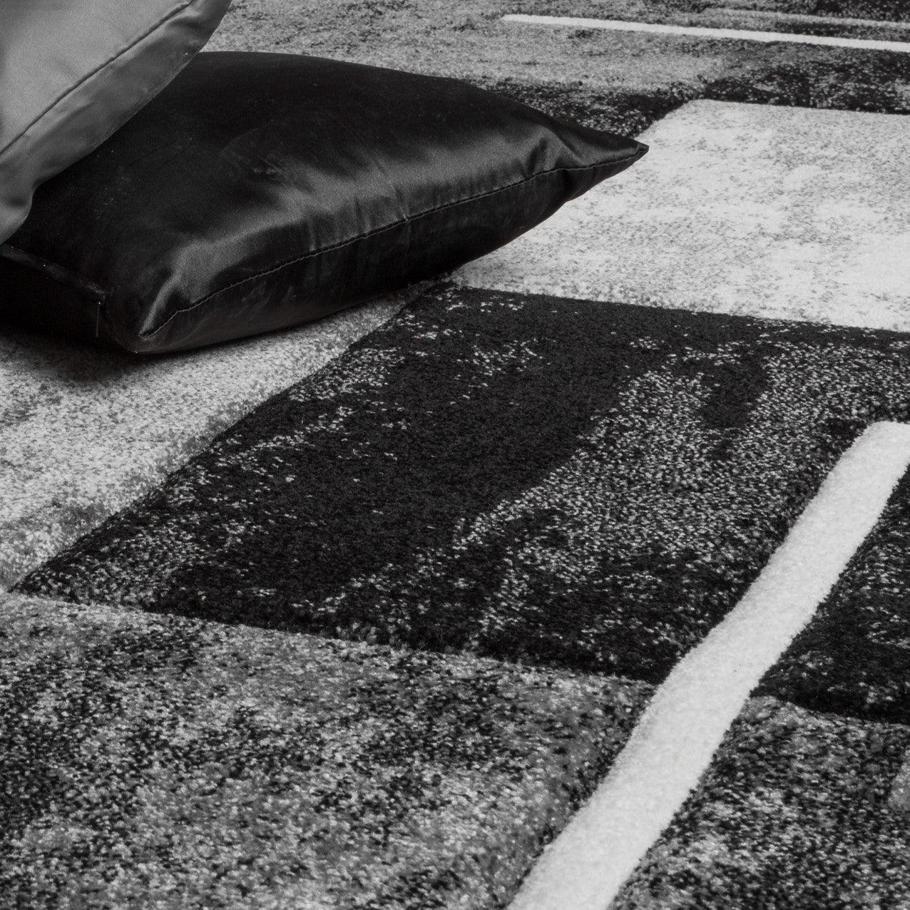 Area Rug Madeira Checkered with Contour Cut - Grey Black - RugYourHome