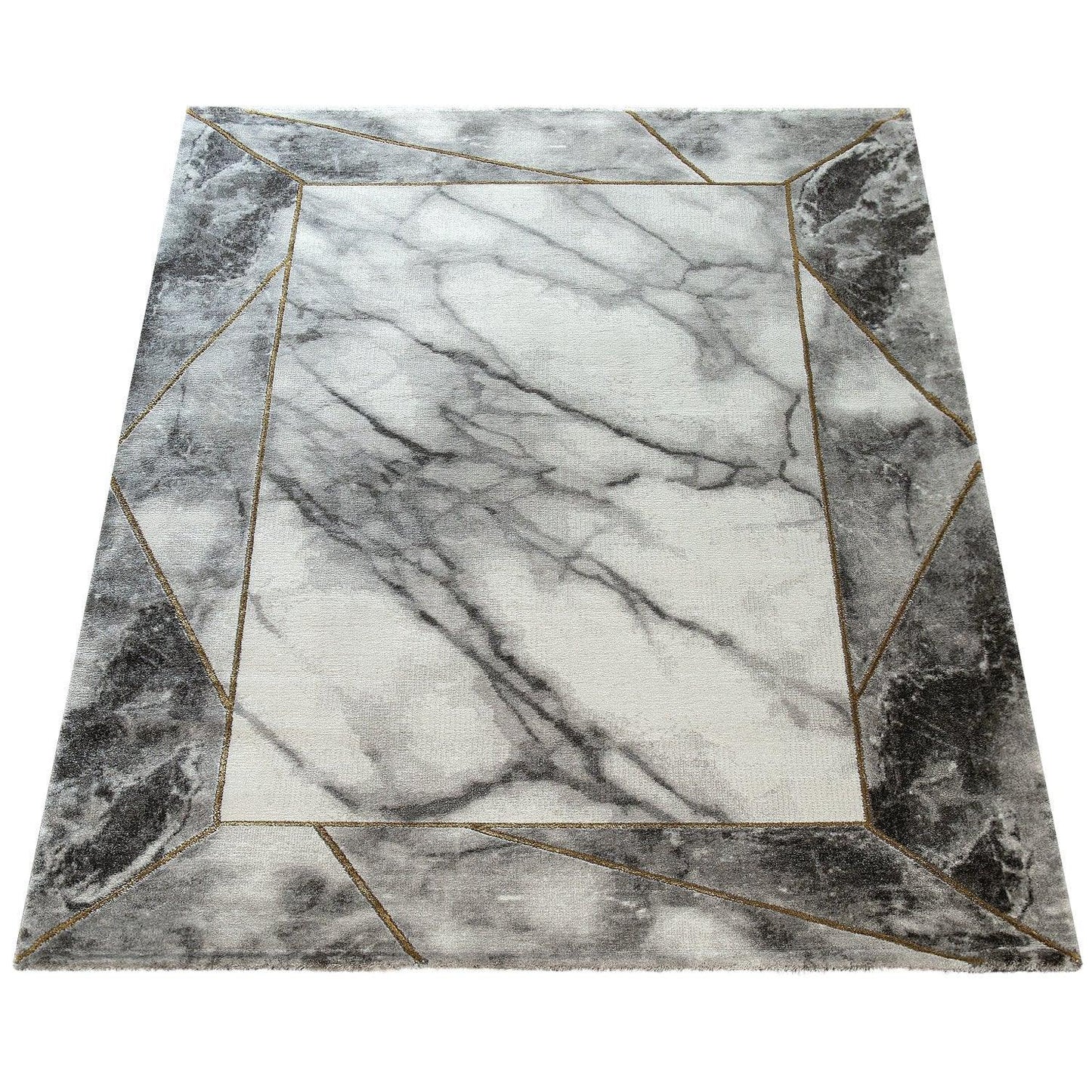 Area Rug Marble Pattern Hardwearing in Grey Gold Beige - RugYourHome