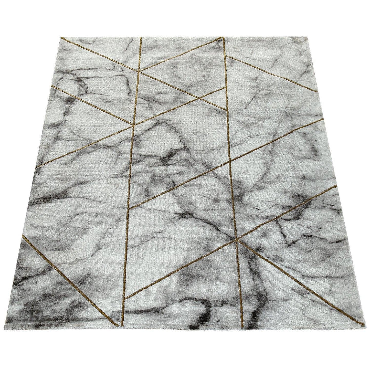 Area Rug Marble Pattern Hardwearing in Grey Gold Cream - RugYourHome