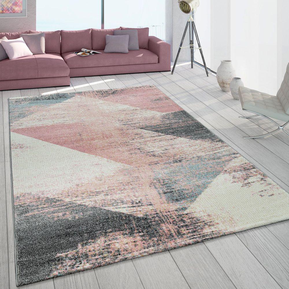 Area Rug Mero Modern Abstract Design - Pink White Grey – RugYourHome