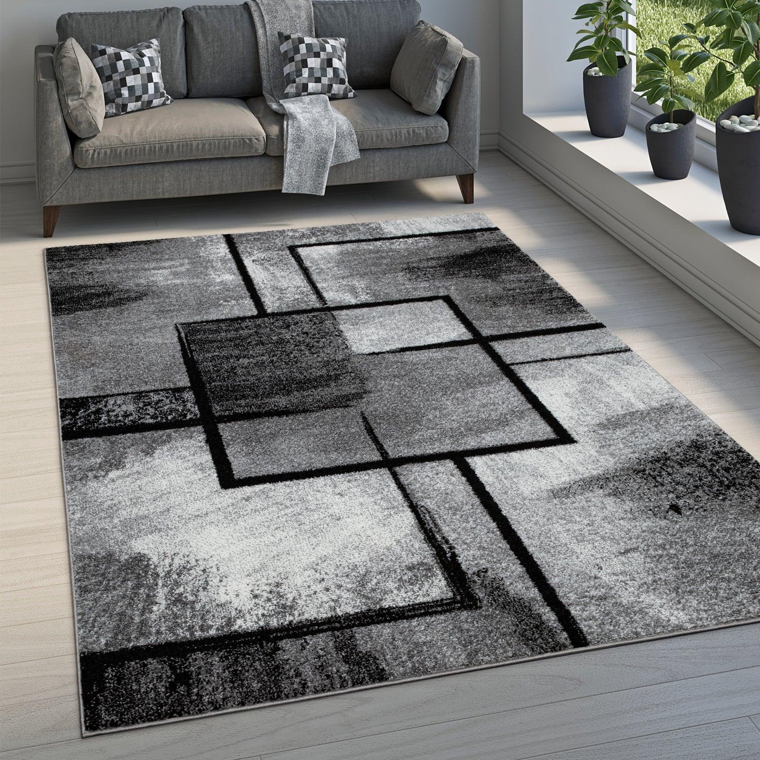 Gray Black Area Rug Mondial Modern Paint Effect – RugYourHome