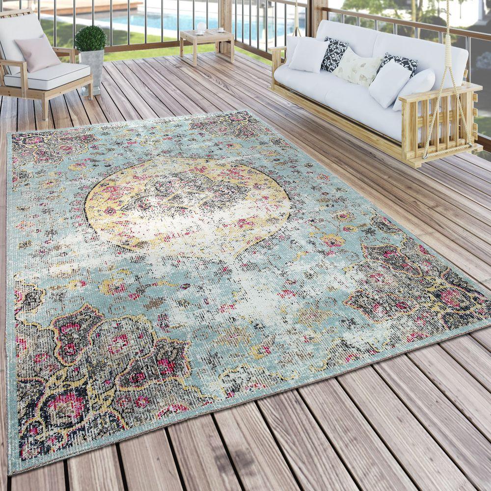 Blue Outdoor Rug Oriental Design Pastel Colors - RugYourHome
