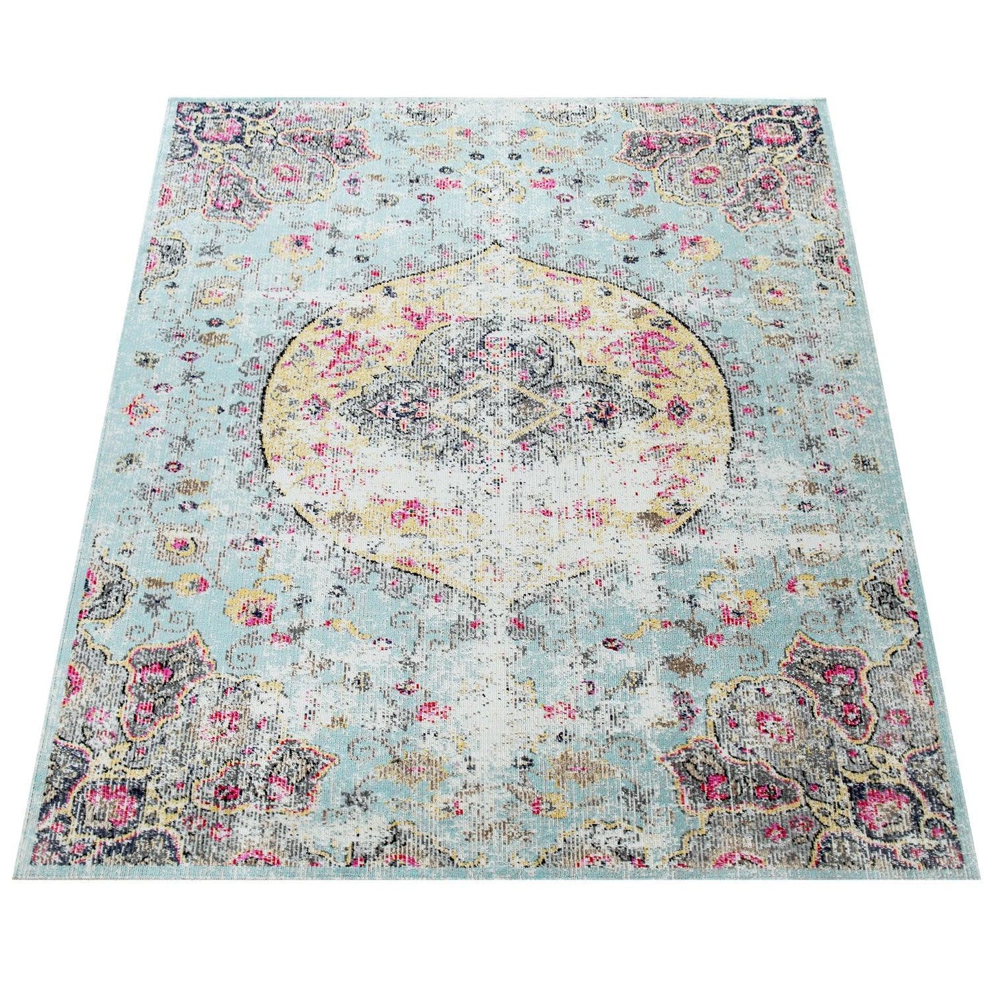 Blue Outdoor Rug Oriental Design Pastel Colors - RugYourHome