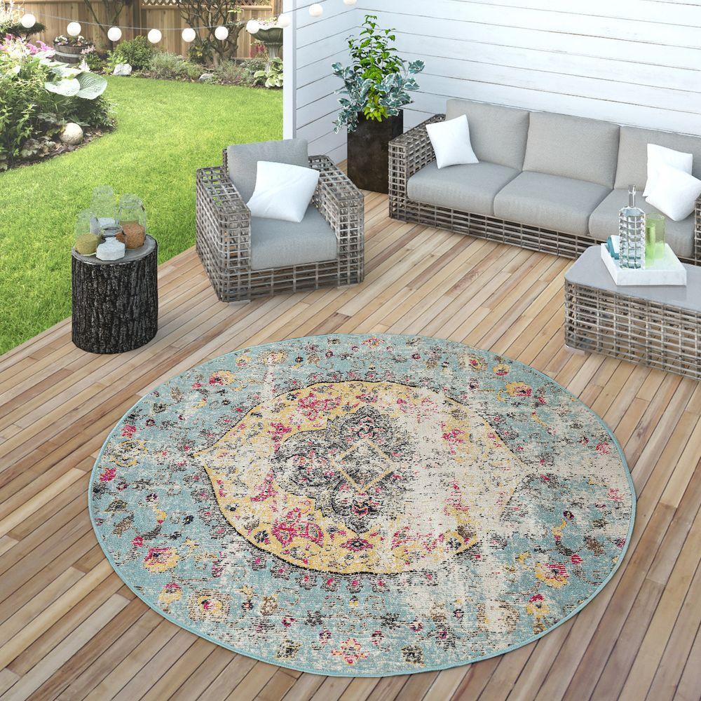 Blue Outdoor Rug Oriental Design Pastel Colors - RugYourHome