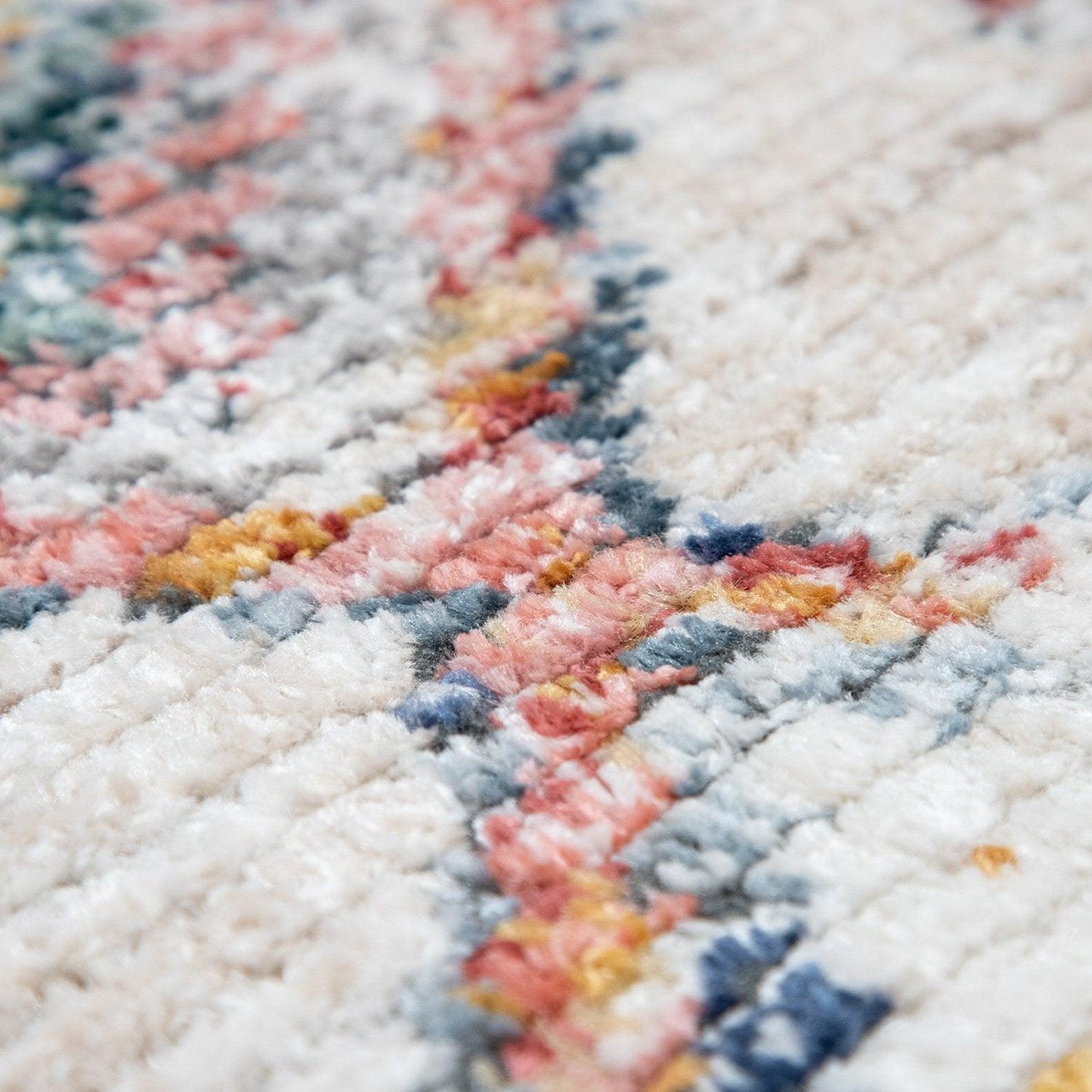Boho Rug Cream Colorful Ethnic Diamond Pattern Ripped Design - RugYourHome
