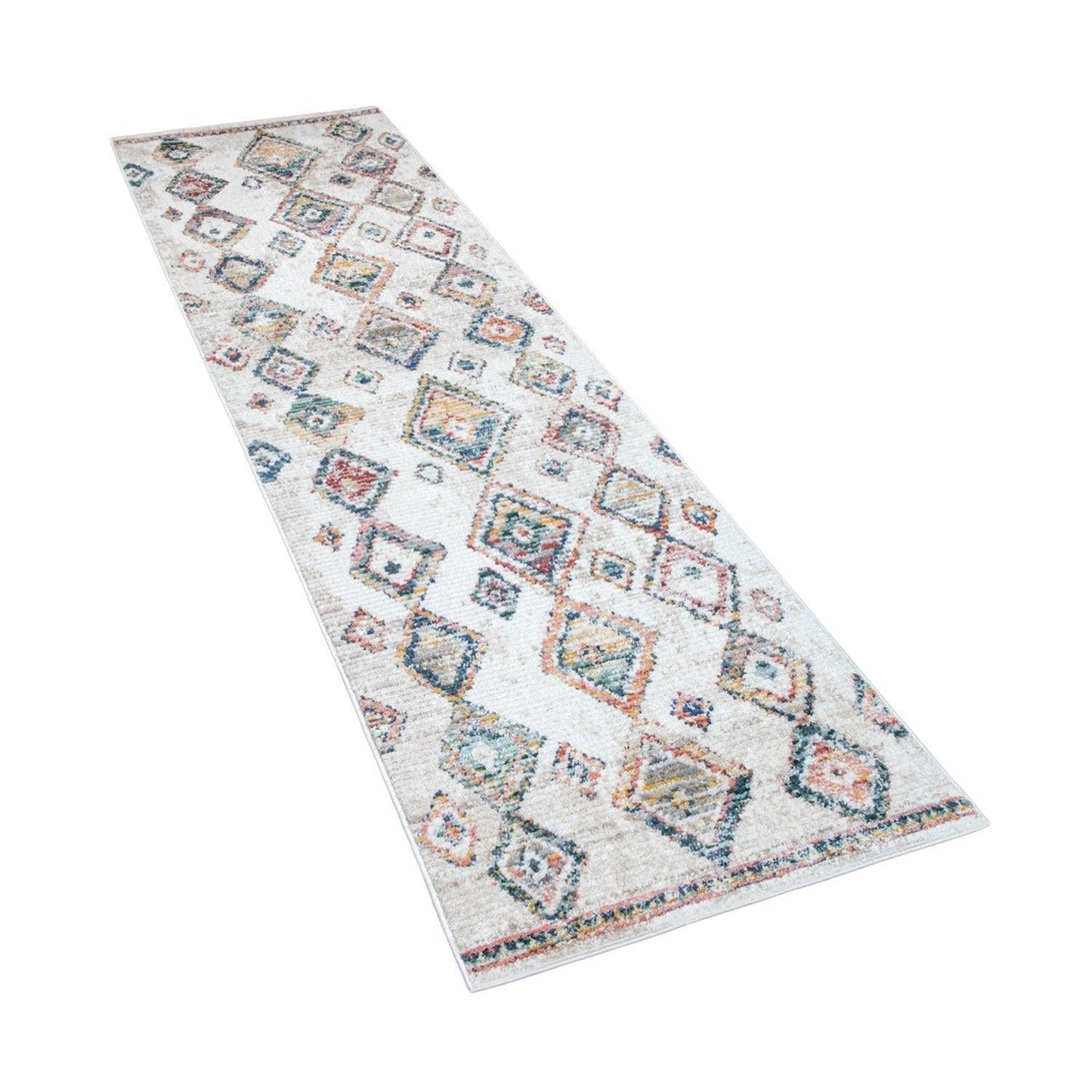 Boho Rug Cream Colorful Ethnic Diamond Pattern Ripped Design - RugYourHome