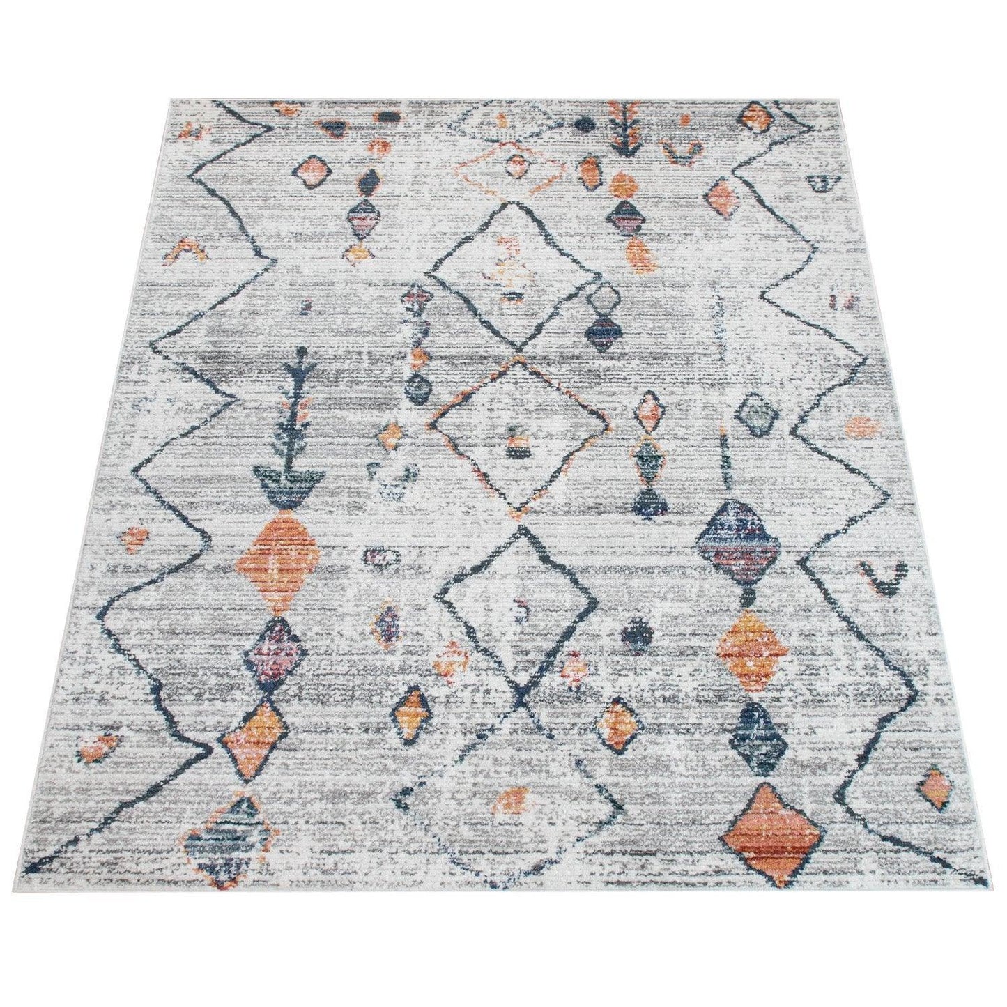 Boho Rug Cream Ethnic Diamond Pattern Modern Ripped Design - RugYourHome