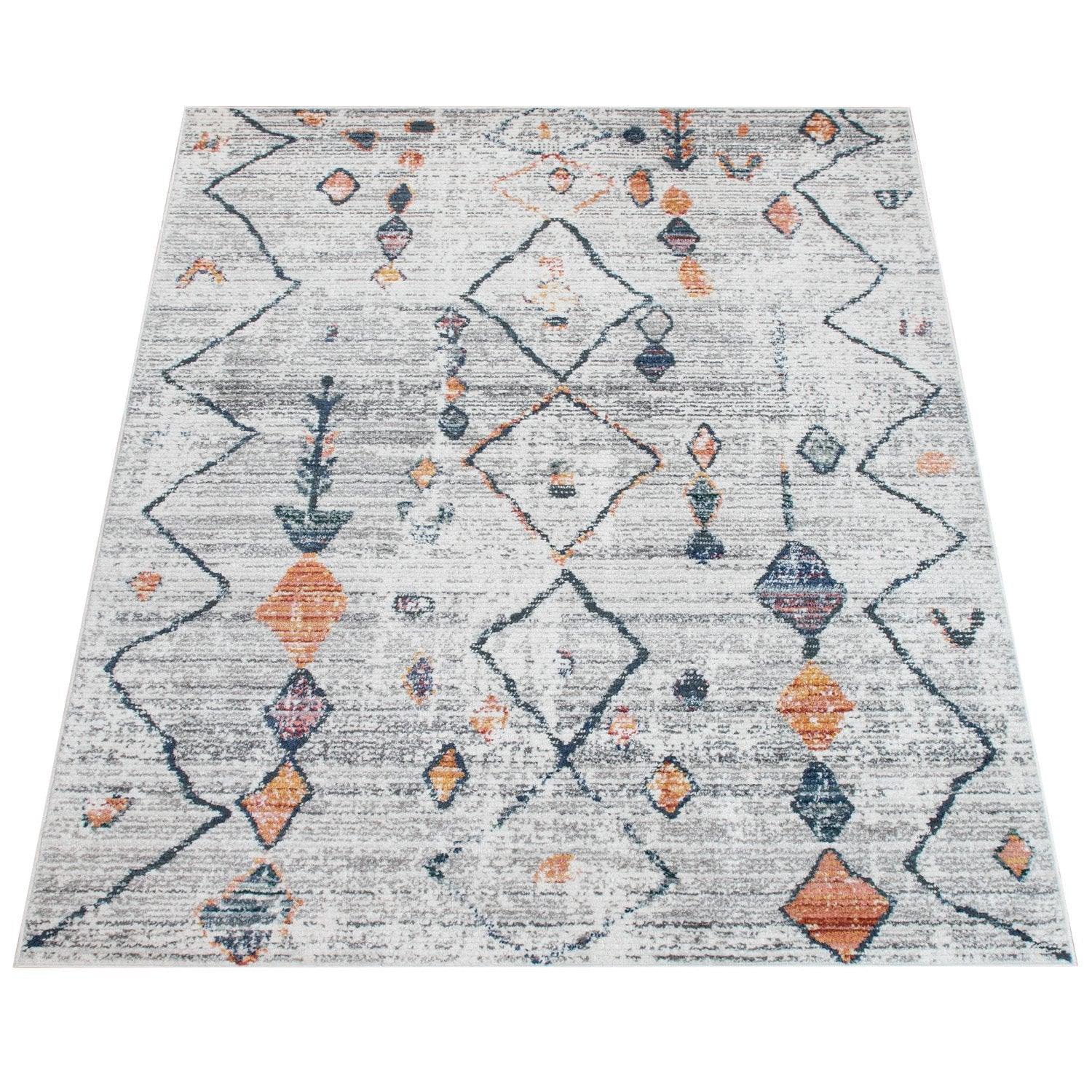 Boho Rug Cream Ethnic Diamond Pattern Modern Ripped Design - RugYourHome