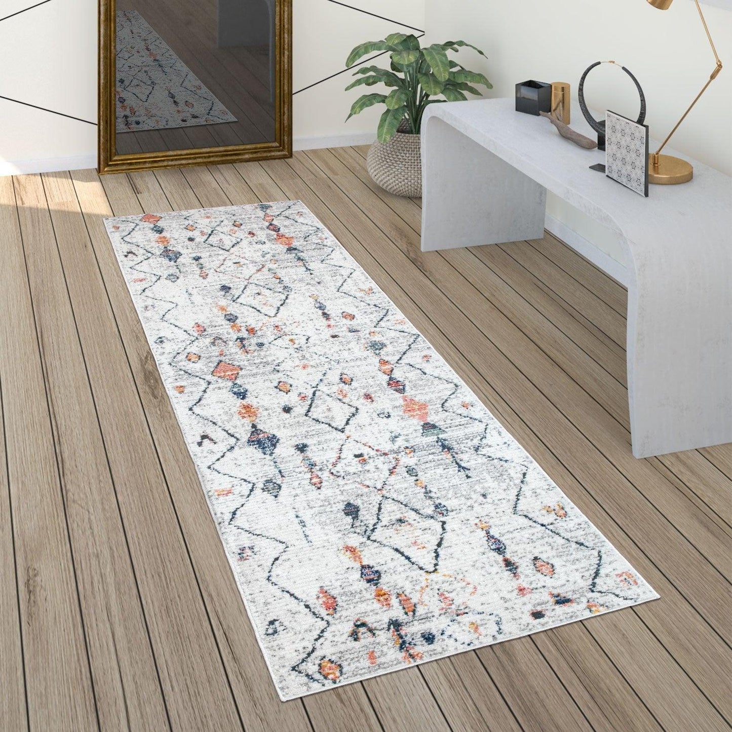 Boho Rug Cream Ethnic Diamond Pattern Modern Ripped Design - RugYourHome