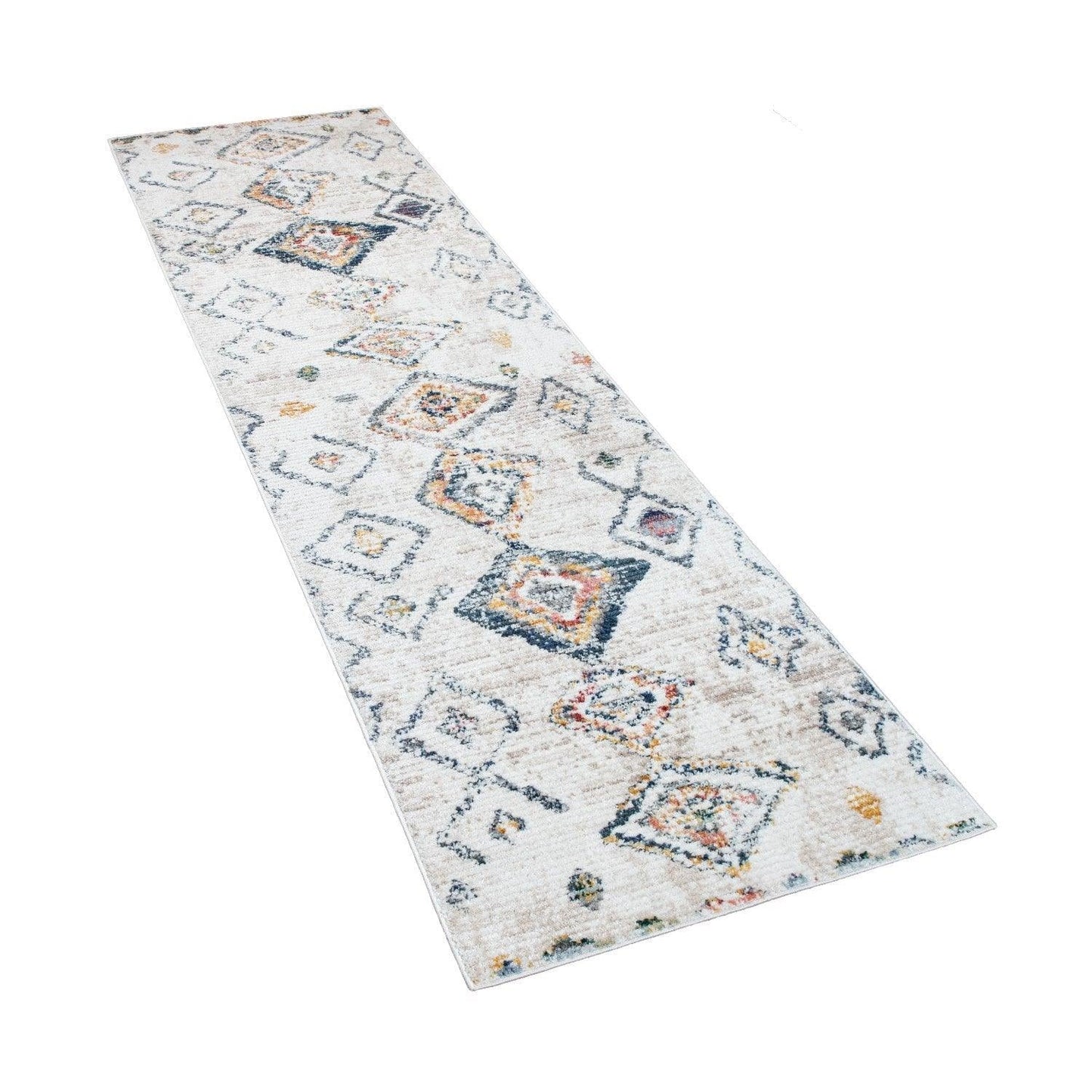 Boho Rug Cream Ethnic Diamond Pattern Unique Design Ripped - RugYourHome