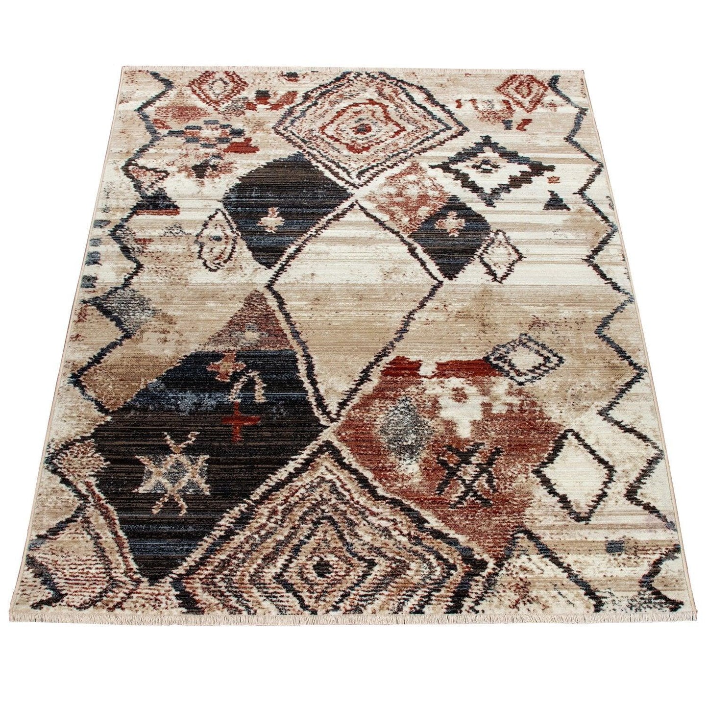 Boho Rug For Living Rooms Diamond Pattern Red Cream - RugYourHome