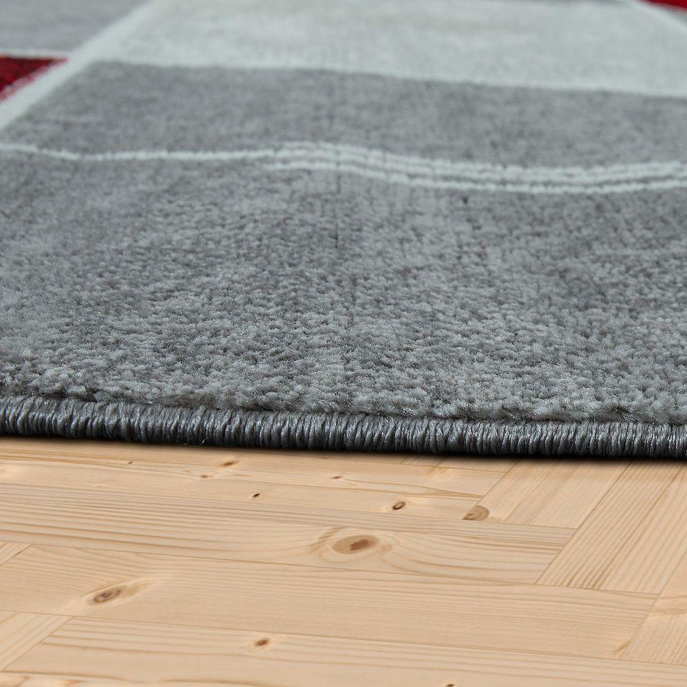 Checked Area Rug Marble Effect Modern Grey Red - RugYourHome