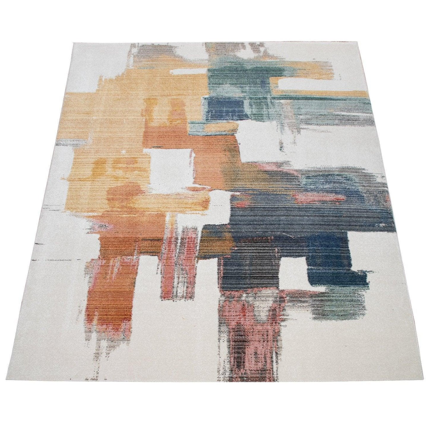 Colorful Area Rug Modern Art 3D Effect Cream, Blue, Yellow - RugYourHome