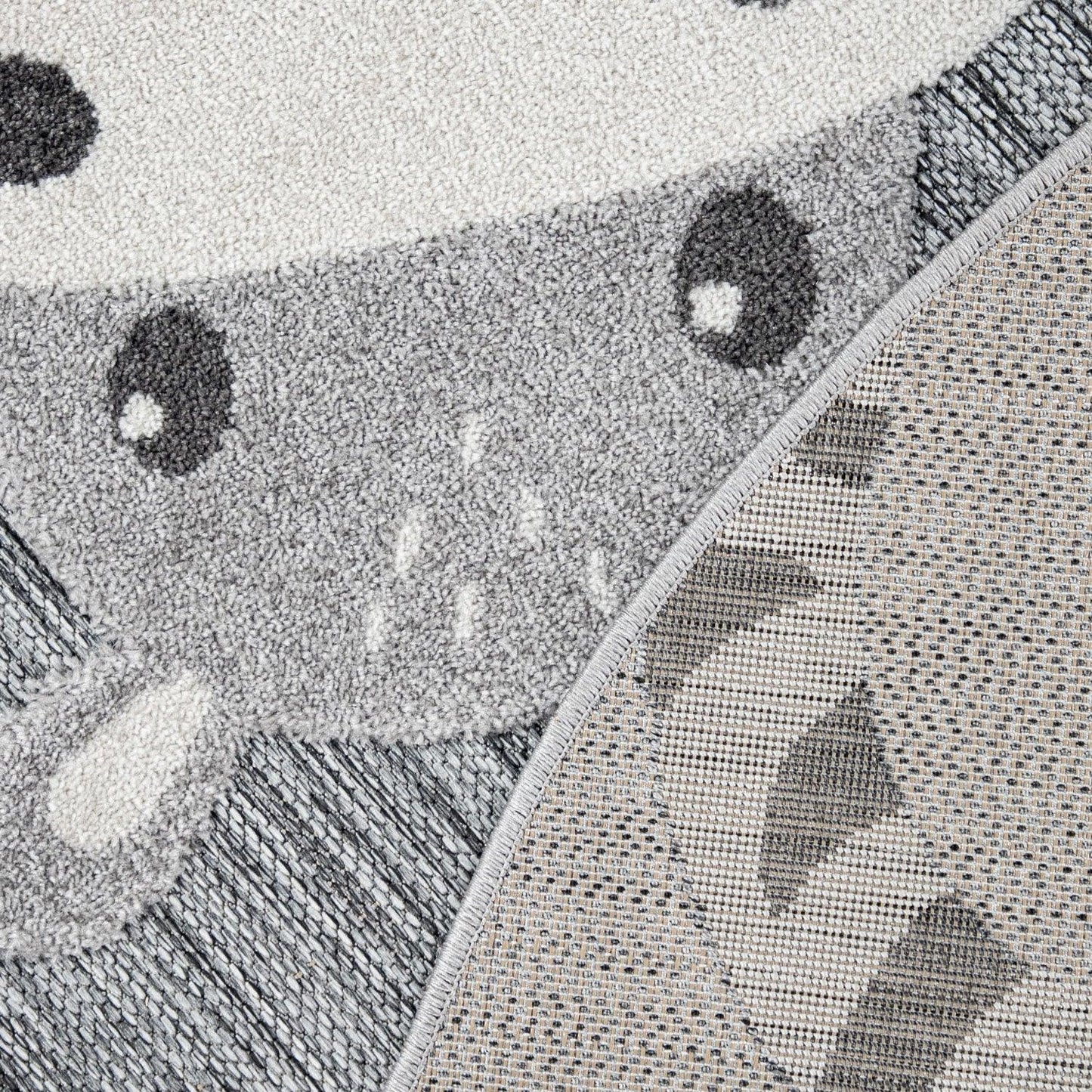 Cute Round Kids Rug Zoo Animals with Penguin Koala Bear Tiger and Hippo in Grey - RugYourHome