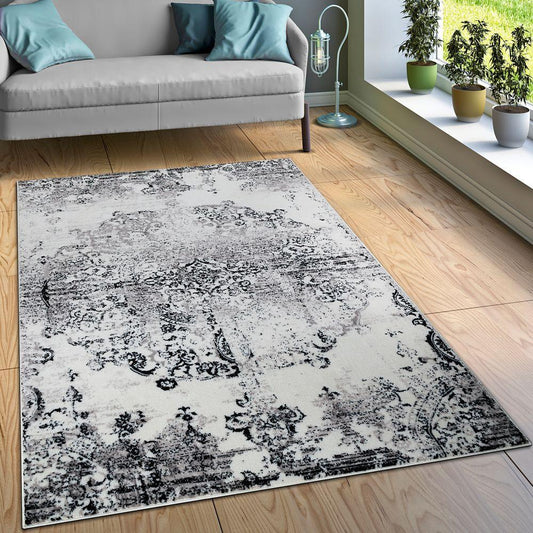 Designer Rug Ornamental Vintage Look Black White - RugYourHome