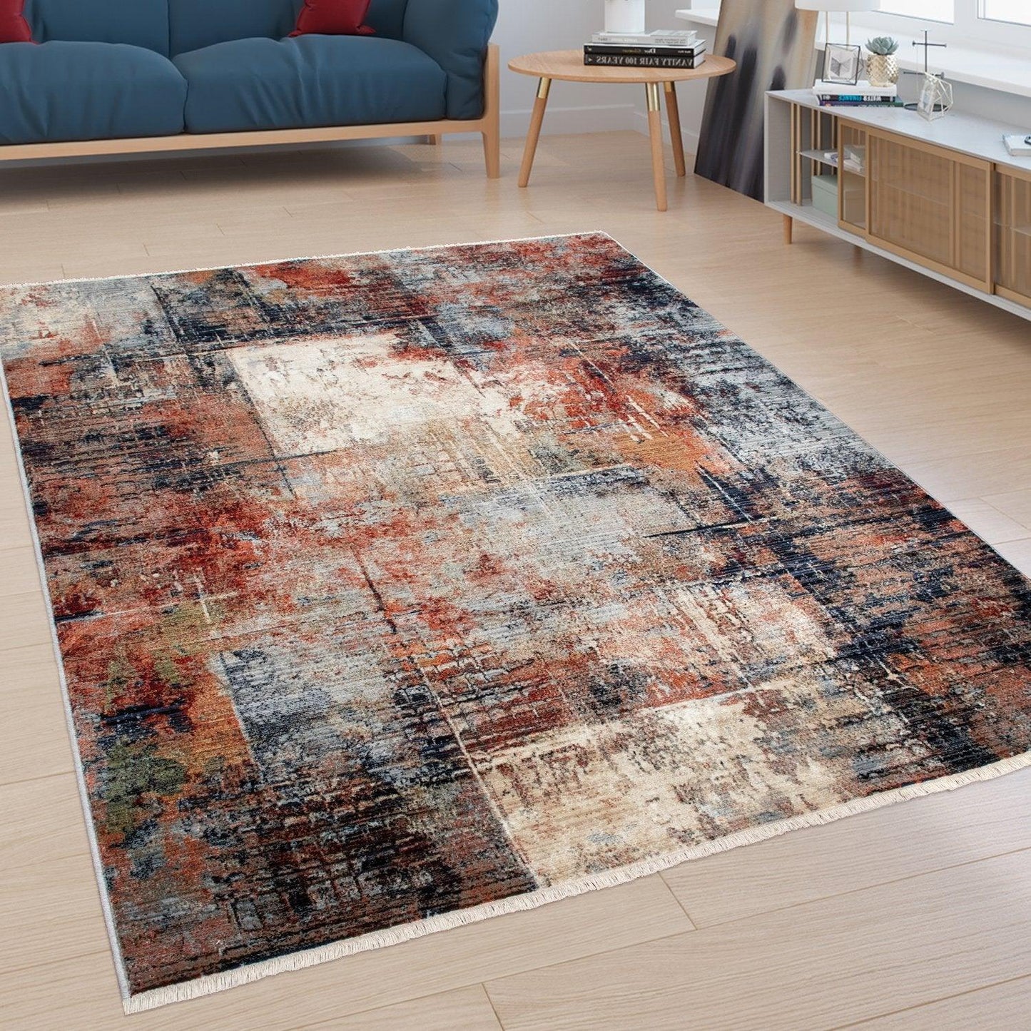Designer Rug, Short-Pile Rug For Living Rooms, Industrial Look, Colourful - RugYourHome