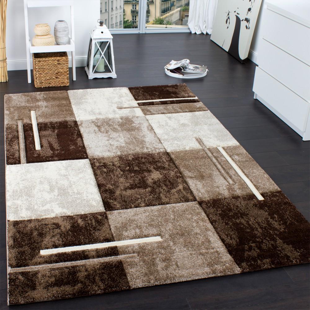 Geometric Designer Rug with Contour Cut - Brown Cream - RugYourHome