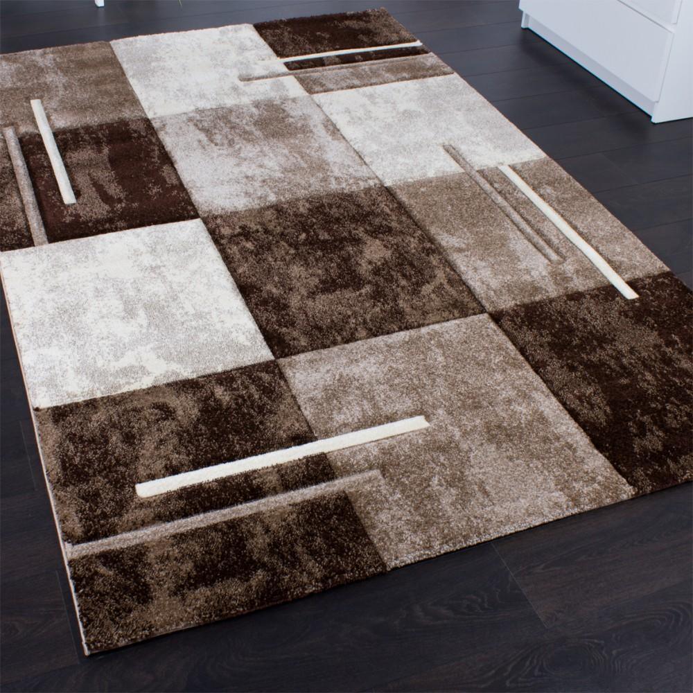 Geometric Designer Rug with Contour Cut - Brown Cream - RugYourHome