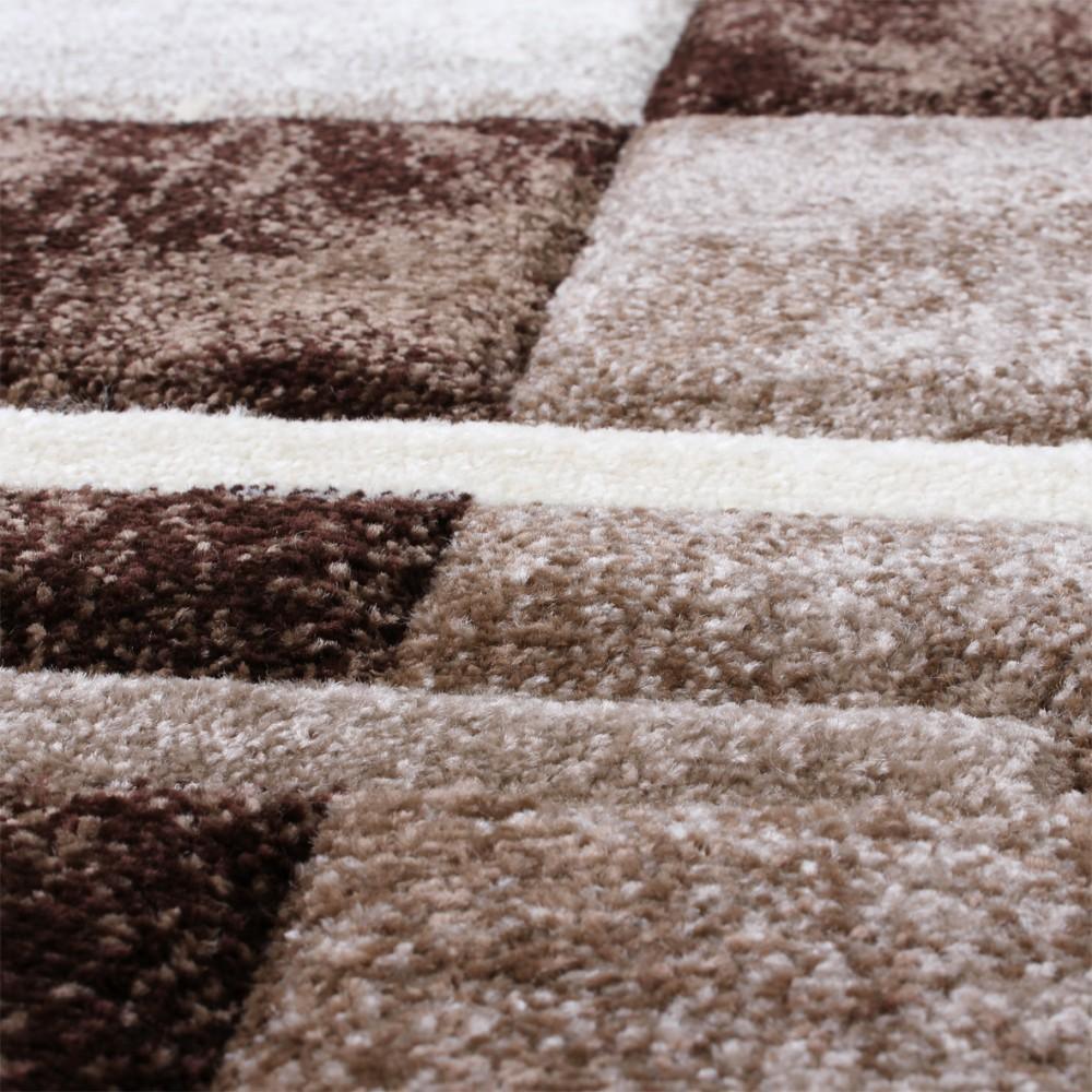 Geometric Designer Rug with Contour Cut - Brown Cream - RugYourHome