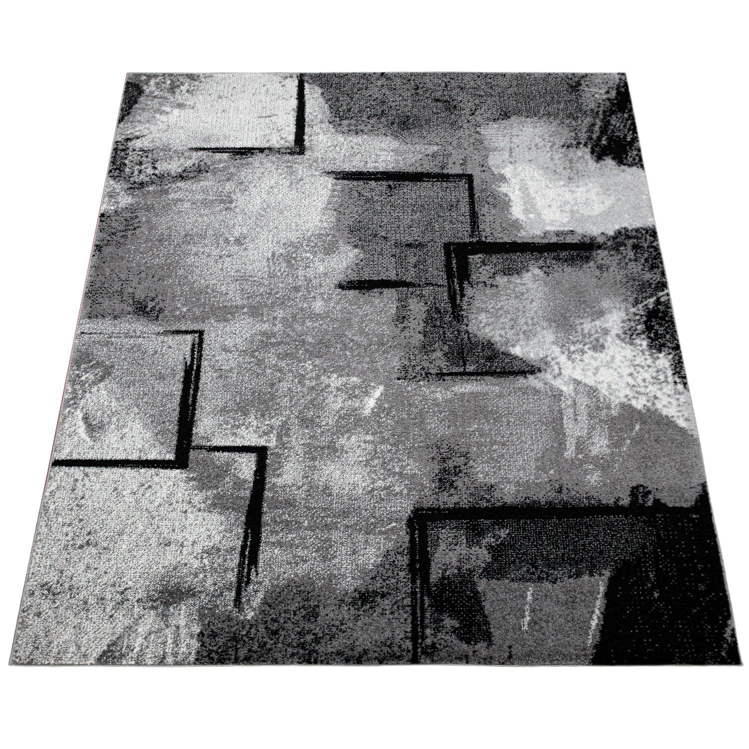 Grey White Area Rug Modern Design with Abstract Paint Effect - RugYourHome