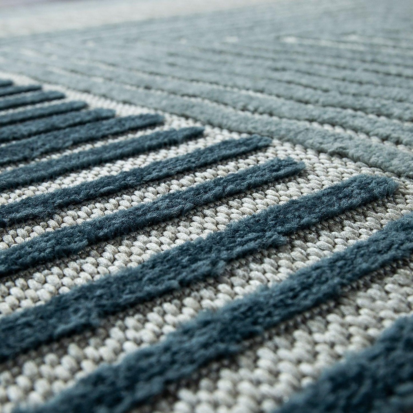 In- & Outdoor Rug Marrakesh Carved Design - Aqua Blue Beige - RugYourHome