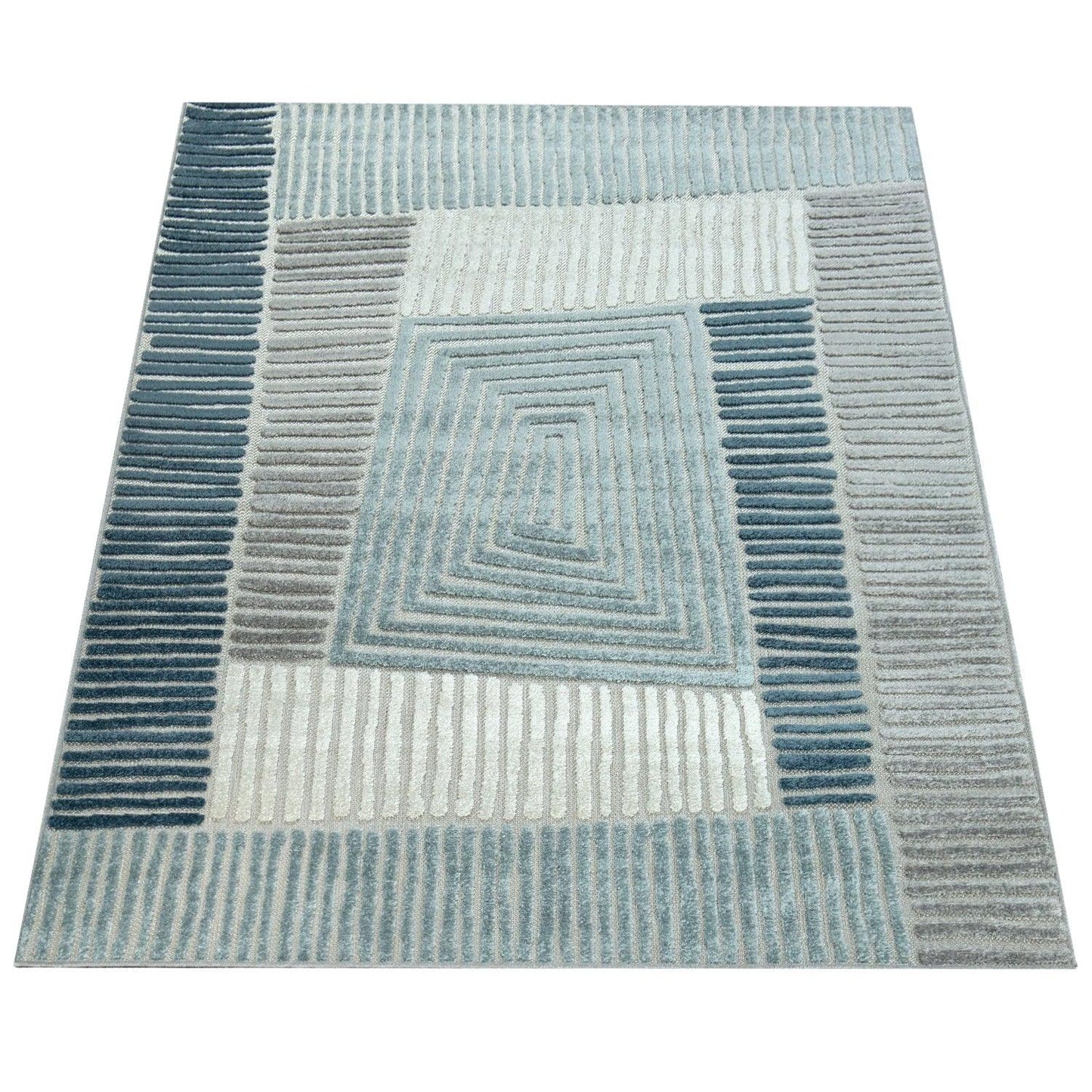 In- & Outdoor Rug Marrakesh Carved Design - Aqua Blue Beige - RugYourHome