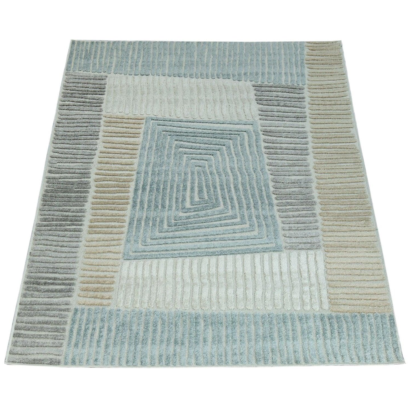 In- & Outdoor Rug Marrakesh Carved Design - Brown Blue Beige - RugYourHome