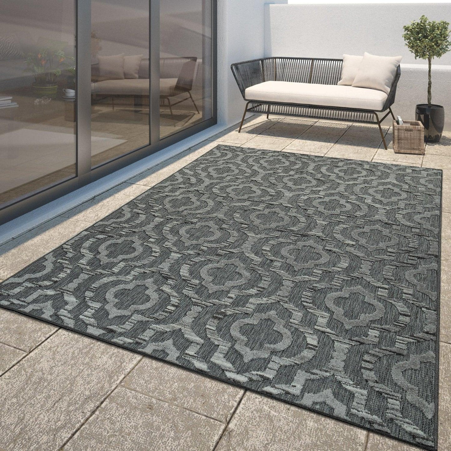 In- & Outdoor Rug Marrakesh Moroccan Ornaments - Dark Grey - RugYourHome