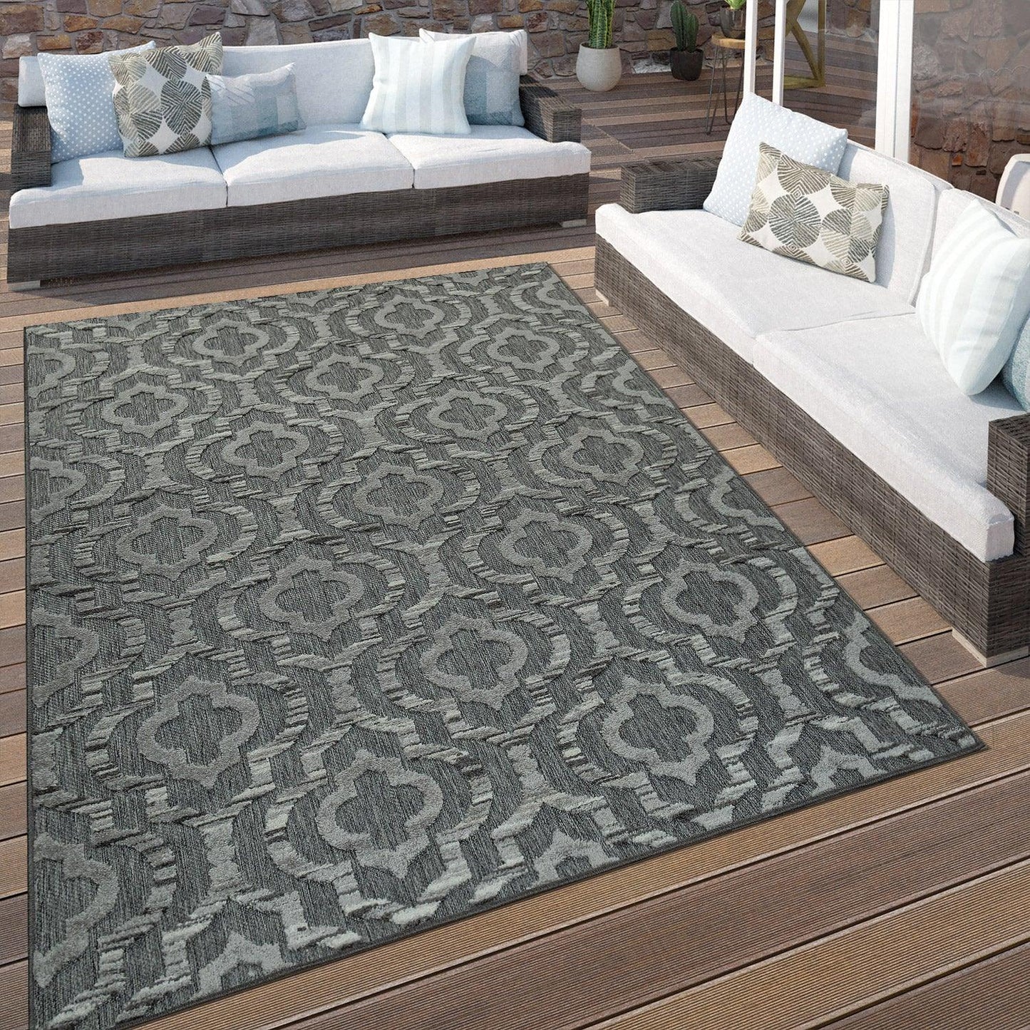 In- & Outdoor Rug Marrakesh Moroccan Ornaments - Dark Grey - RugYourHome