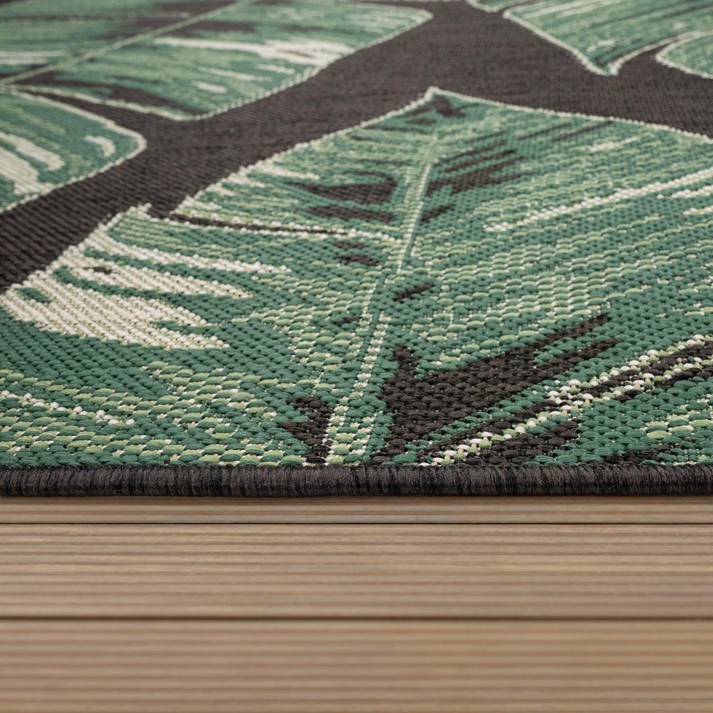 In- & Outdoor Rug Ostende Jungle Leaves - Black Green - RugYourHome