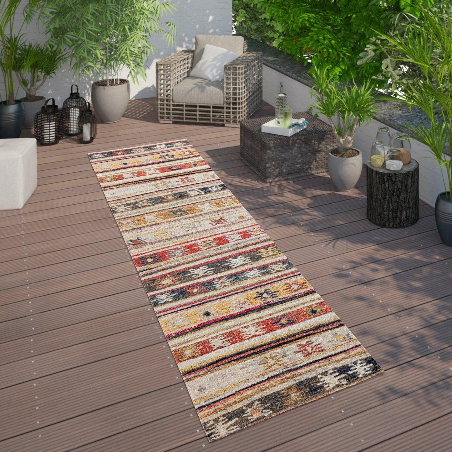 Indoor & Outdoor Rug Ethnic Cream Red Yellow - RugYourHome