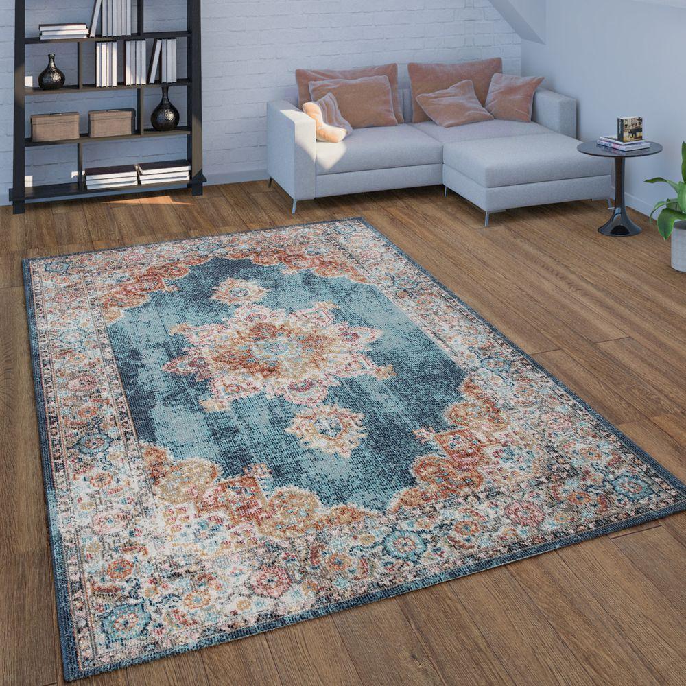 Indoor & Outdoor Rug For Patio, Oriental Look In Blue - RugYourHome