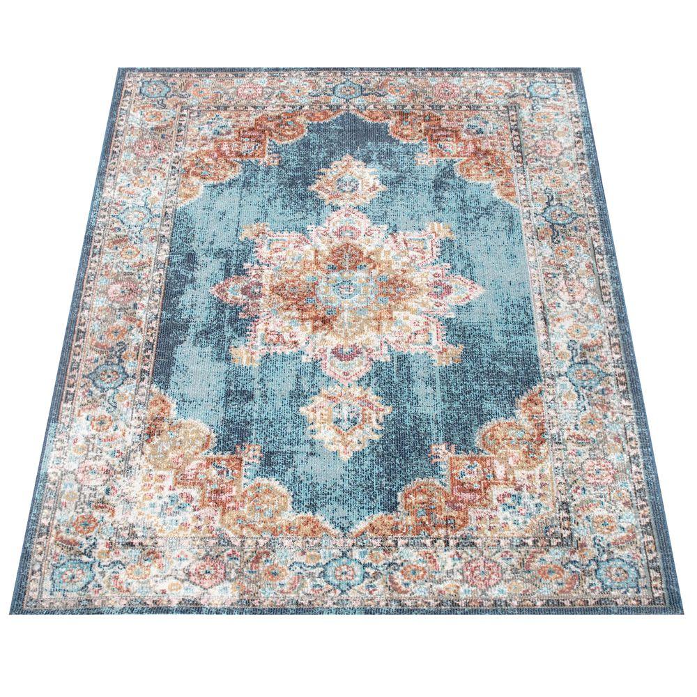 Indoor & Outdoor Rug For Patio, Oriental Look In Blue - RugYourHome