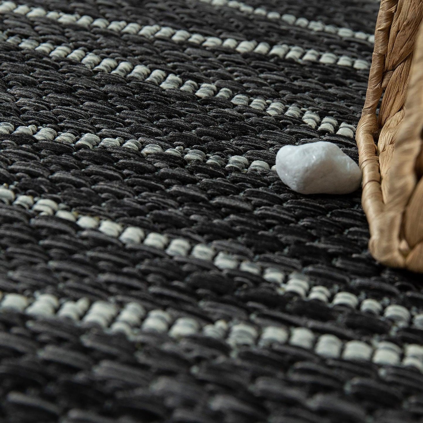 Indoor & Outdoor Rug modern ethnic pattern for Patio/Balcony in Black Grey - RugYourHome