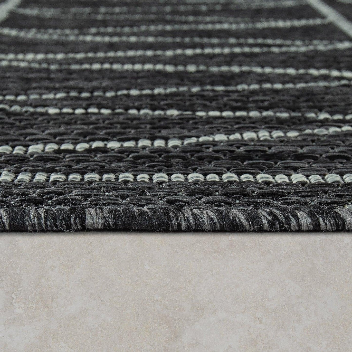 Indoor & Outdoor Rug modern ethnic pattern for Patio/Balcony in Black Grey - RugYourHome