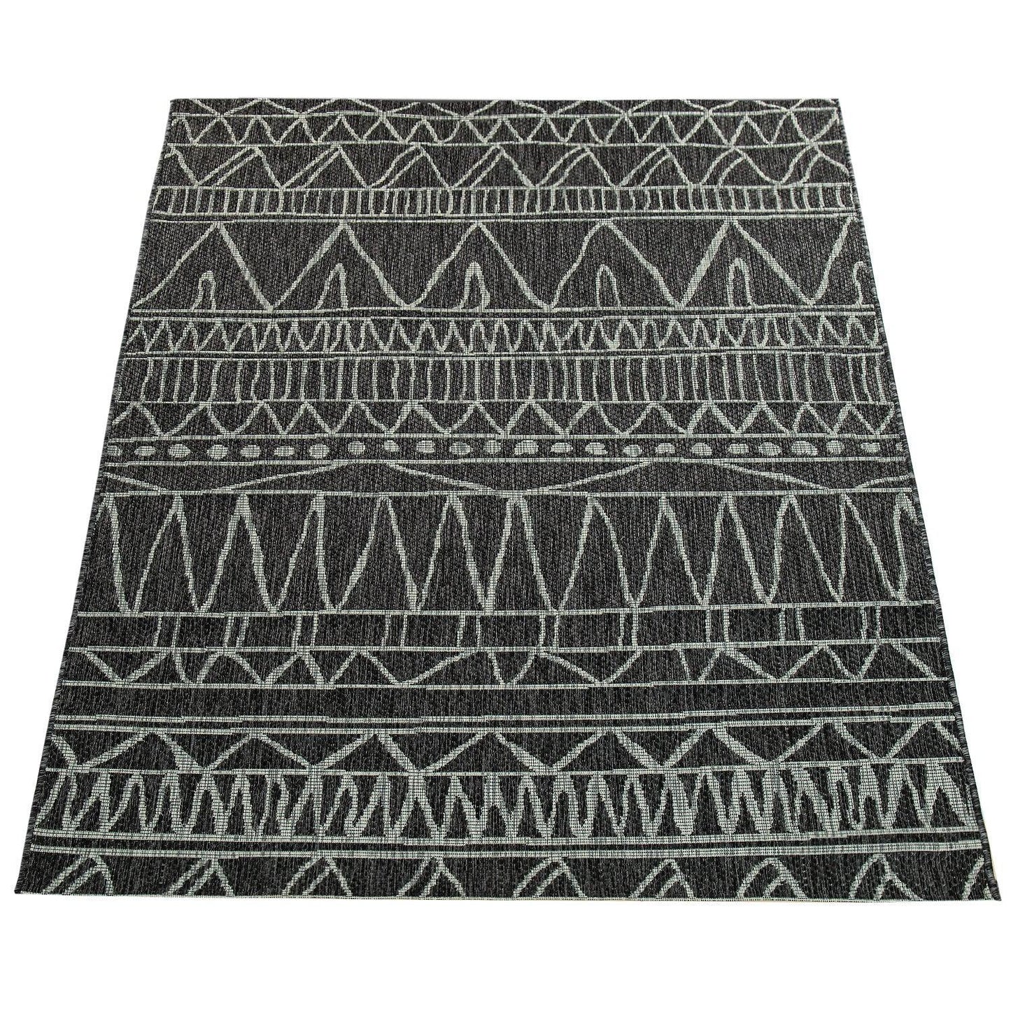 Indoor & Outdoor Rug modern ethnic pattern for Patio/Balcony in Black Grey - RugYourHome