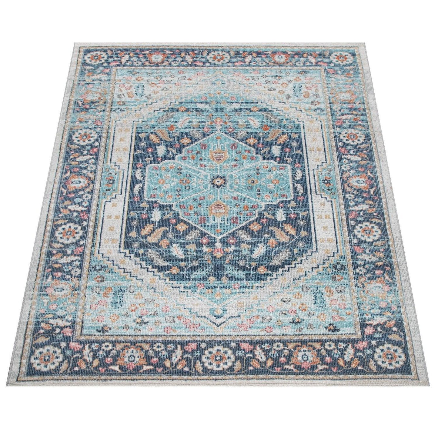 Indoor & Outdoor Rug, Short-Pile For Balcony And Patio, Oriental Design In Blue - RugYourHome