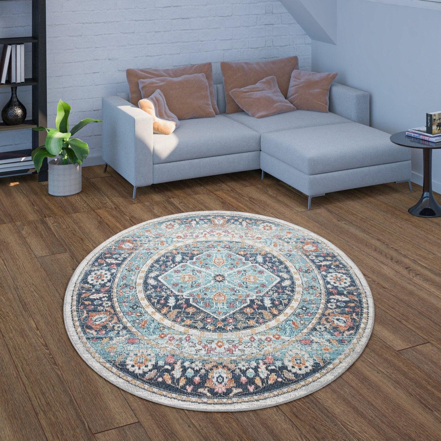 Indoor & Outdoor Rug, Short-Pile For Balcony And Patio, Oriental Design In Blue - RugYourHome